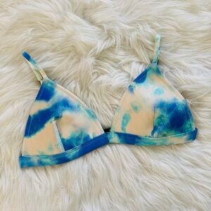 Triangl Triangle Bikini Top Sz S++ Blue White Tie Dye Swimsuit